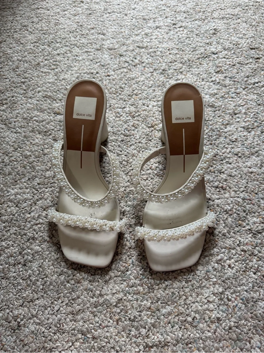 Dolce Vita Pearl-Embellished Ivory Heeled Sandals